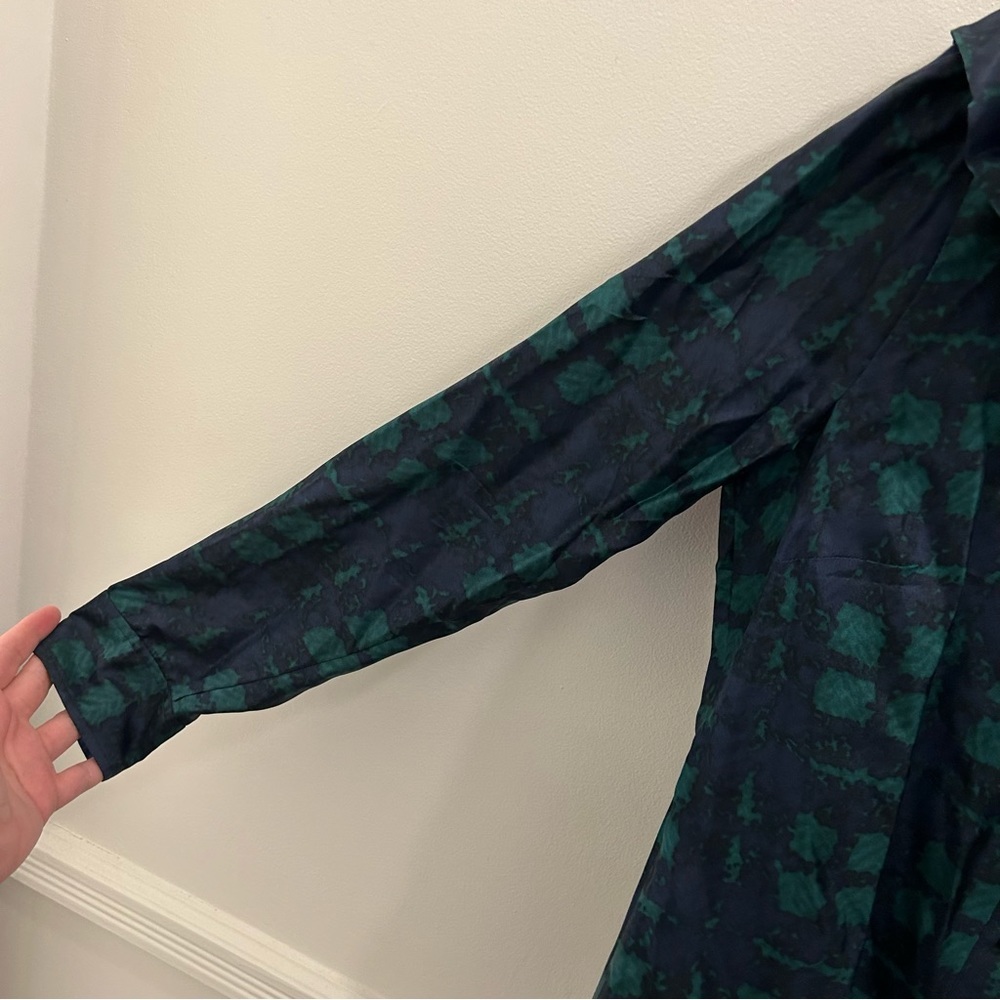J. Crew Collection Silk Twill Ruffle Collar Shirt small plaid blue green - Picture 5 of 11